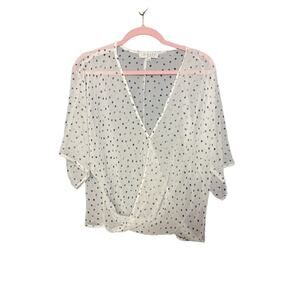 Wayf Sheer Blouse Women's Size Medium Polka Dot Preppy Criss Cross V-Neck Top